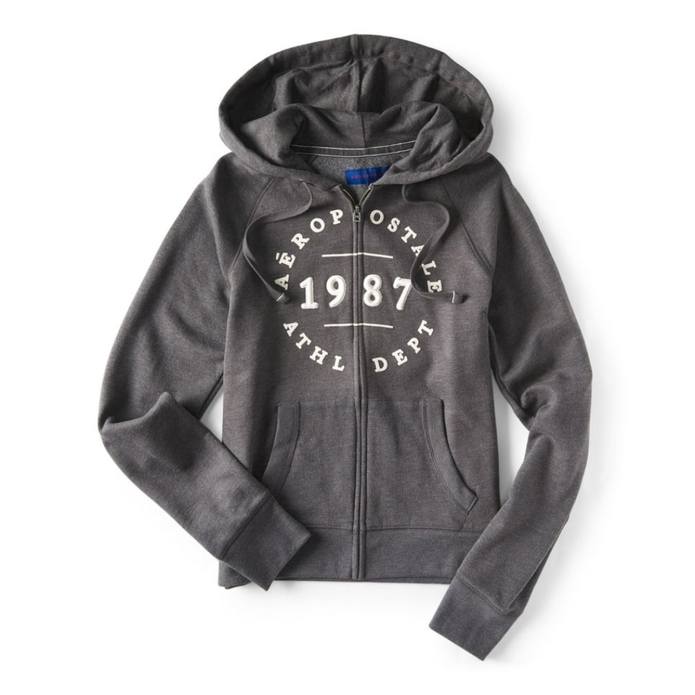 Y2K Aeropostale full zip Hoodie Women's L Gray Preppy Twilight Bella Swan logo